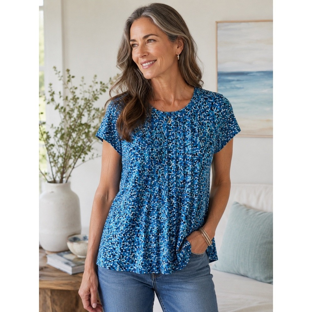 Northstyle Women's‎ Blue Mosaic Print Stretch Top 3X Plus Size Blouse